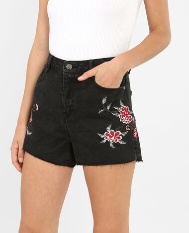 Short en jean brodé noir - Pimkie