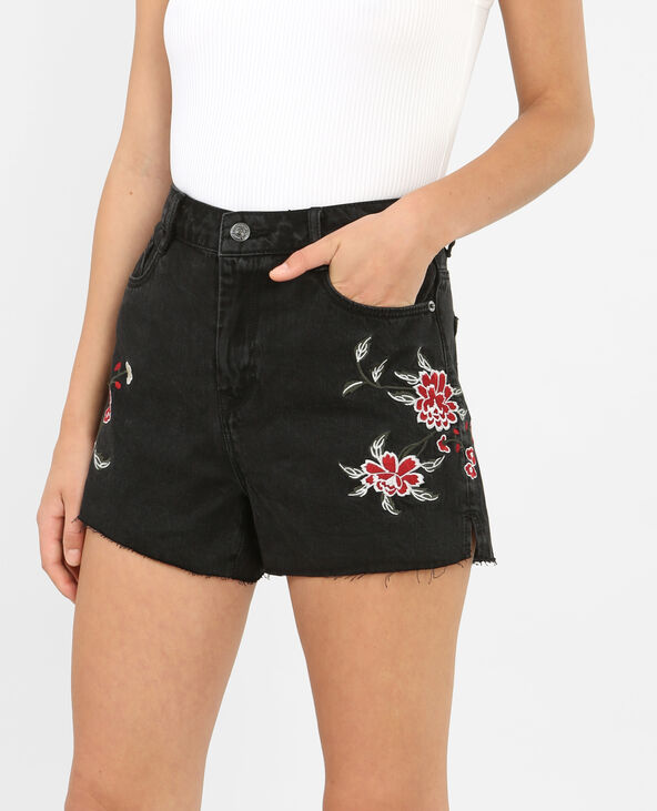 Short en jean brodé noir - Pimkie