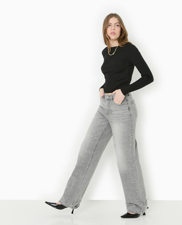 Jean straight avec strass gris clair - Pimkie