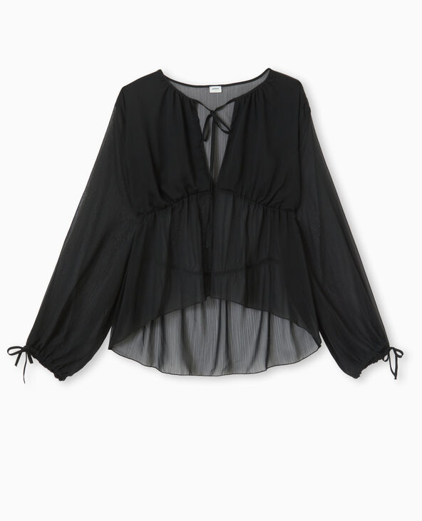 Blouse en voile avec lien à nouer noir - Pimkie