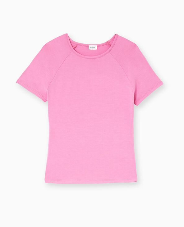 T-shirt ajusté manches raglan en maille stretch rose - Pimkie