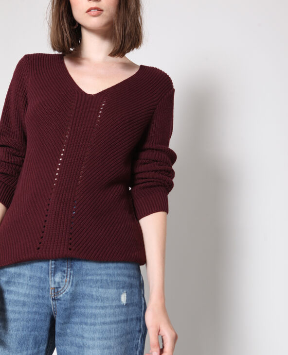 Pull à col V bordeaux - Pimkie