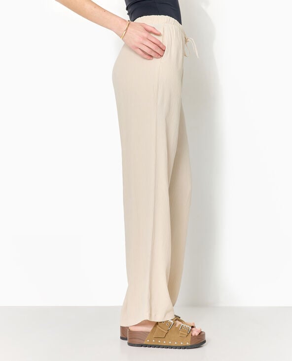 Pantalon palazzo aspect froissé taille élastiquée beige - Pimkie