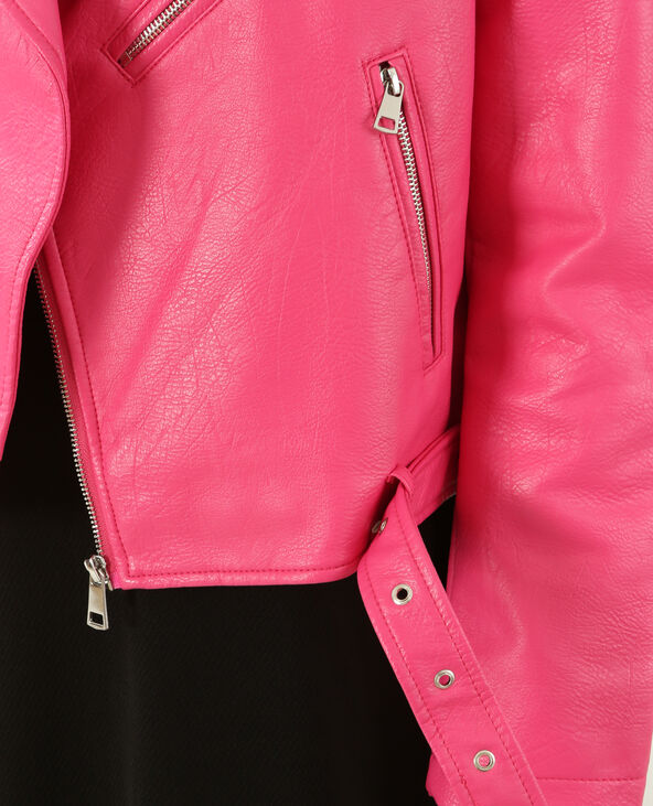Veste biker en simili cuir rose fuchsia - Pimkie