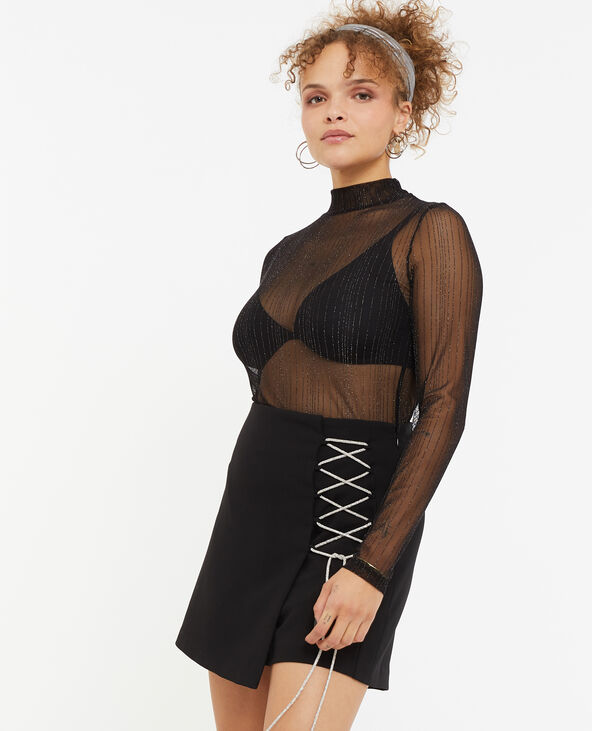 Top col montant avec lurex effet rayé gris foncé - Pimkie