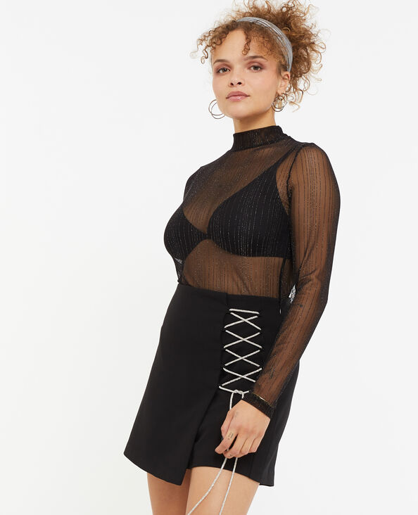 Top col montant avec lurex effet rayé gris foncé - Pimkie