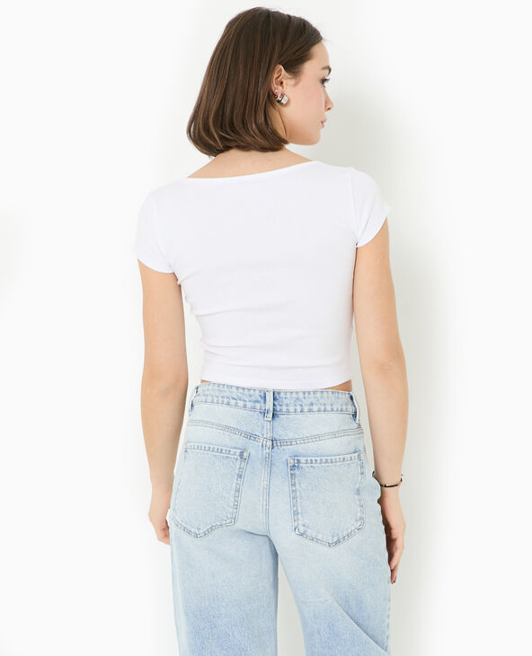 T-shirt court col V blanc - Pimkie