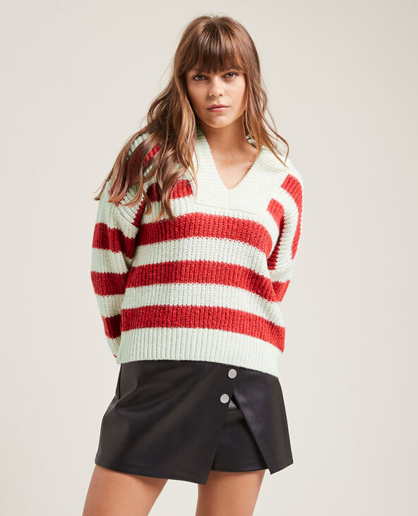 Pull grosse maille col V rouge - Pimkie