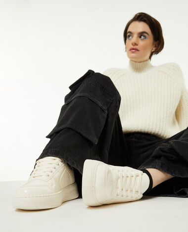 Sneakers en simili effet croco verni rose clair - Pimkie