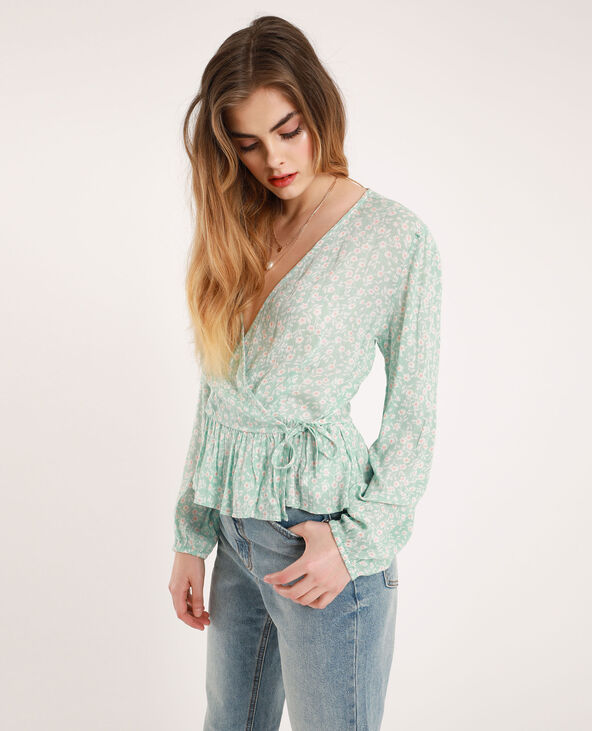 Blouse à fleurs bleu turquoise - Pimkie
