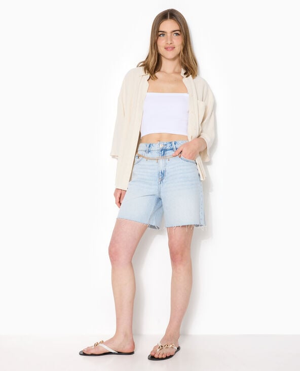Short en jean taille haute avec bas coupés bleu clair - Pimkie