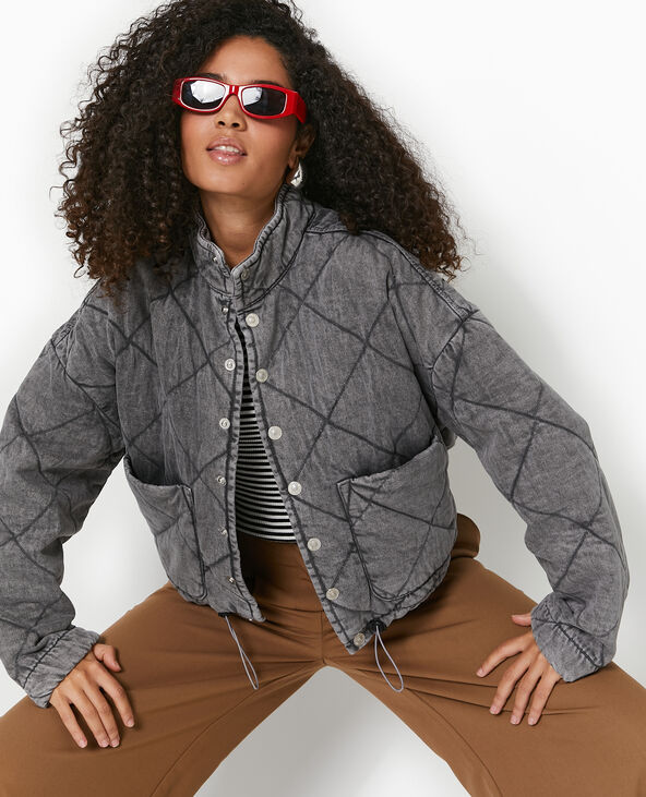 Veste matelassée en jean délavé acid wash gris foncé - Pimkie