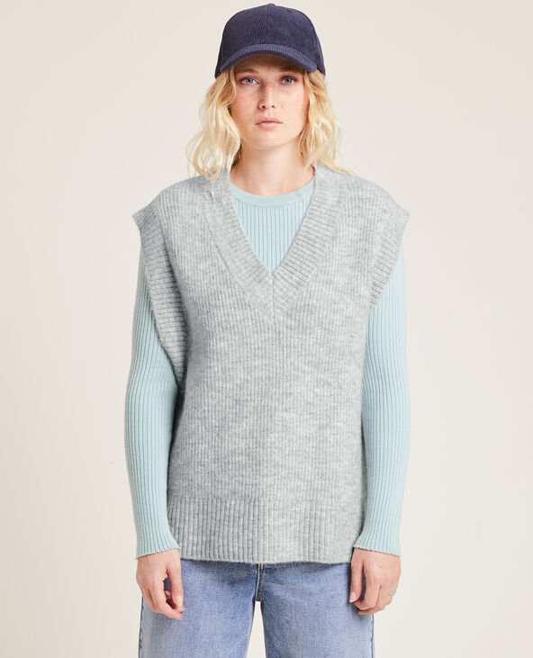 Pull sans manches oversize gris chiné - Pimkie