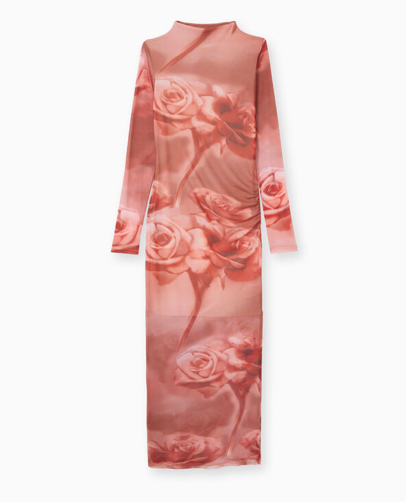Robe longue en maille résille motif roses rouge - Pimkie