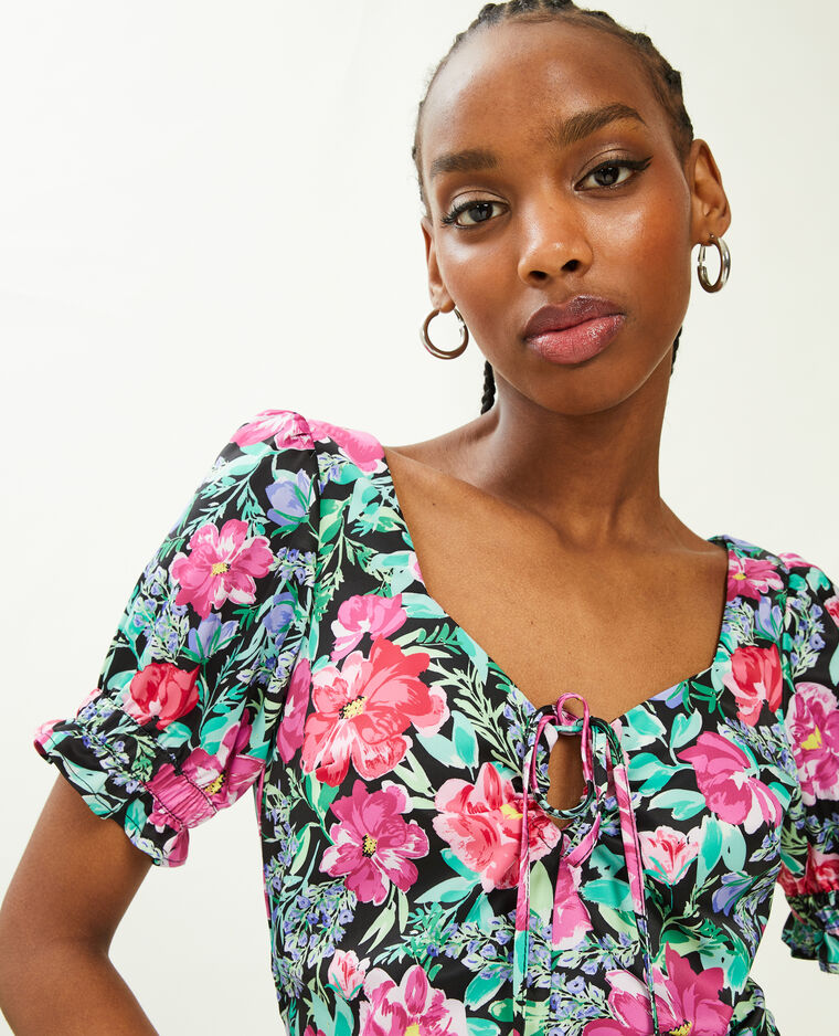 Robe courte en satin avec fronces noir - Pimkie