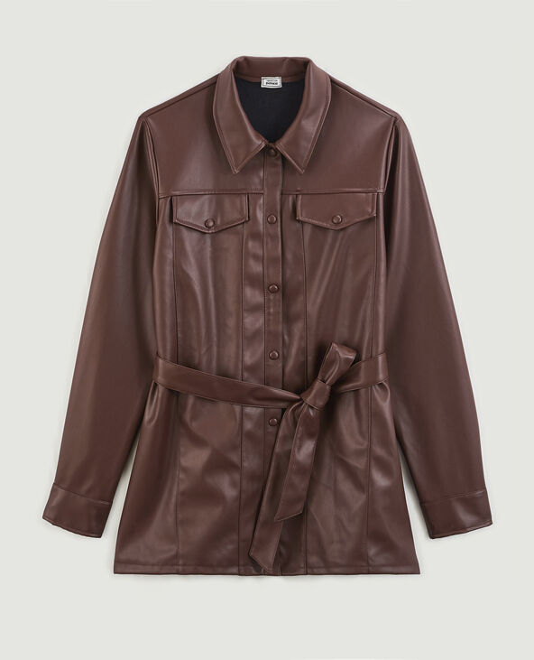 Chemise longue en simili marron - Pimkie