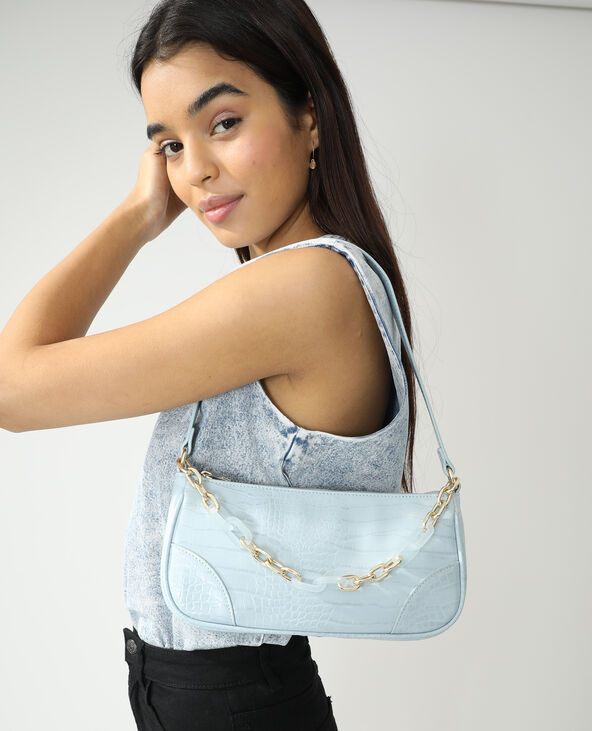 Sac porté épaule croco et chaîne bleu turquoise - Pimkie