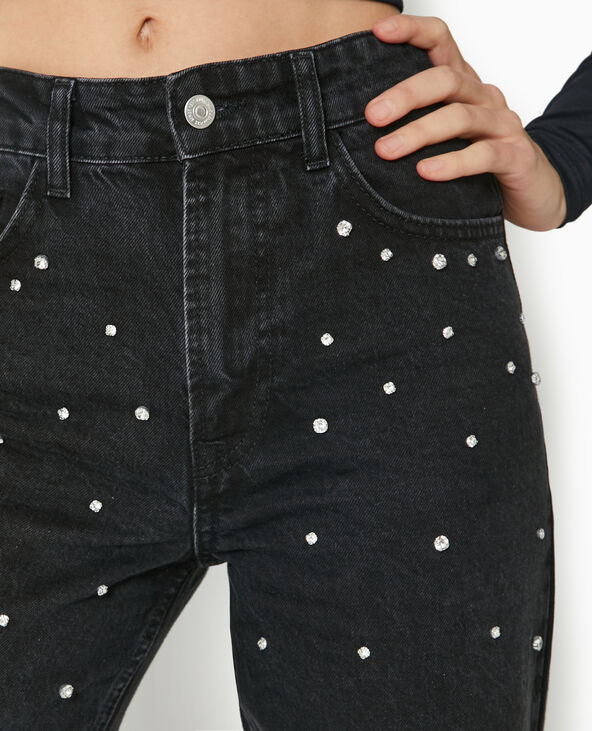 Jean droit avec strass devant noir - Pimkie