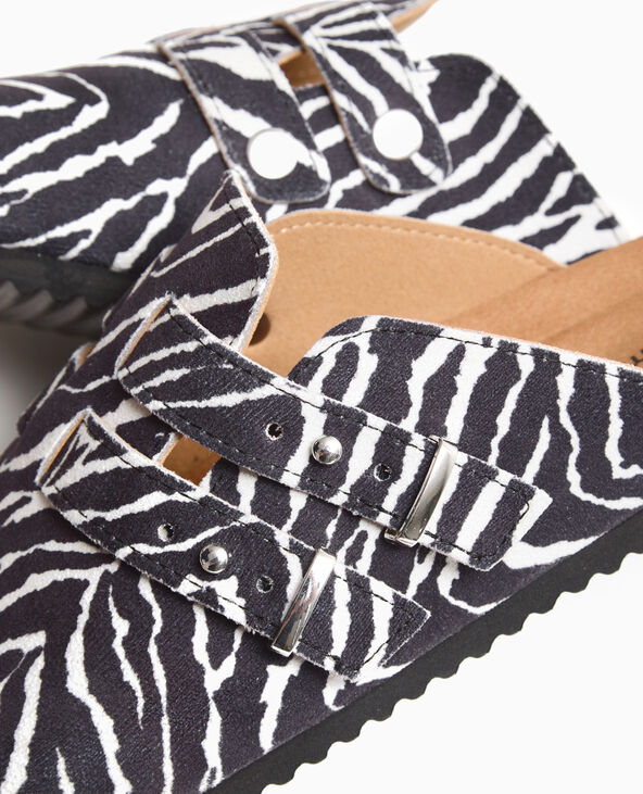 Mules sabots en suédine motif zèbre noir - Pimkie