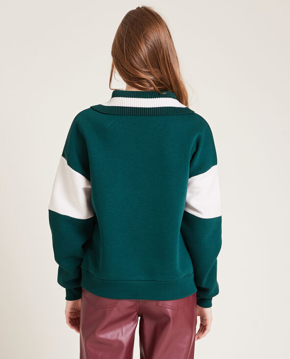 Sweat bi-matière col zippé vert - Pimkie