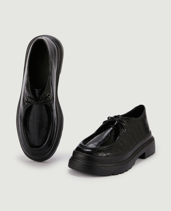 Mocassins à lacets effet croco noir - Pimkie