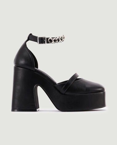Sandales plateformes avec chaine cœurs noir - Pimkie