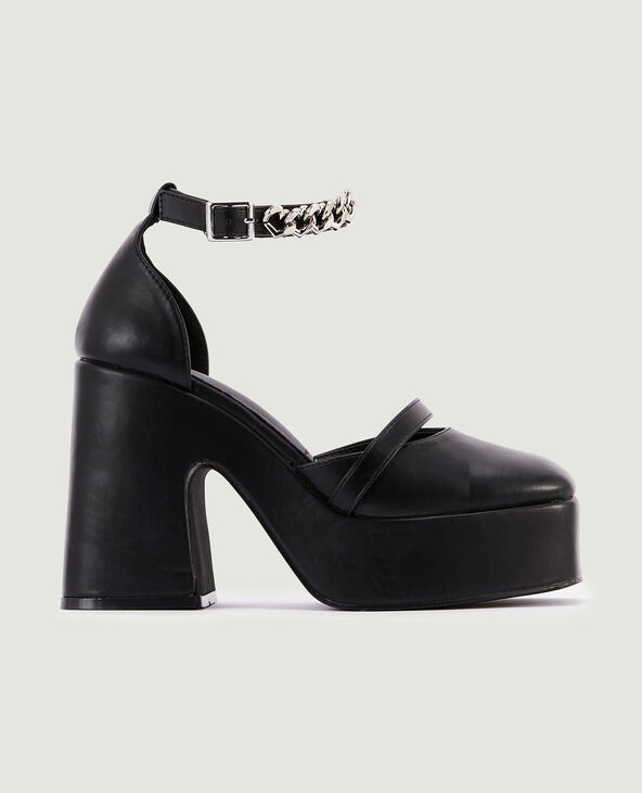 Sandales plateformes avec chaine cœurs noir - Pimkie