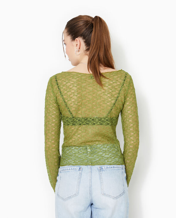 Top manches longues en dentelle vert - Pimkie