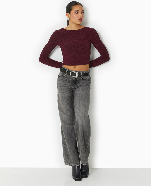 Top en maille lurex dos encolure carrée rouge - Pimkie