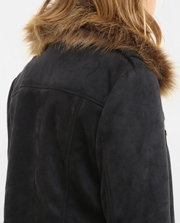 Veste suédine col fausse fourrure noir - Pimkie