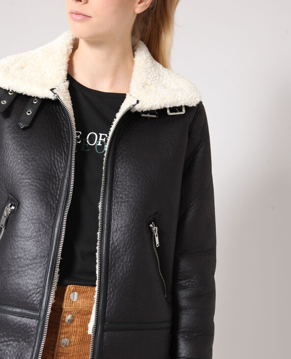 Blouson biker en fausse fourrure noir - Pimkie