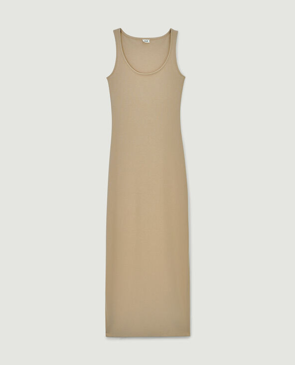 Robe longue moulante beige outlet