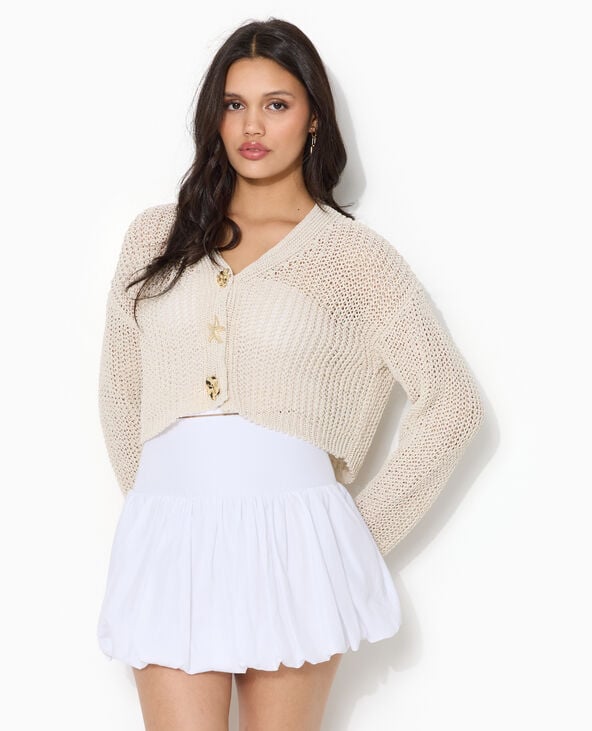 Gilet court en maille ajourée avec boutons bijoux blanc - Pimkie