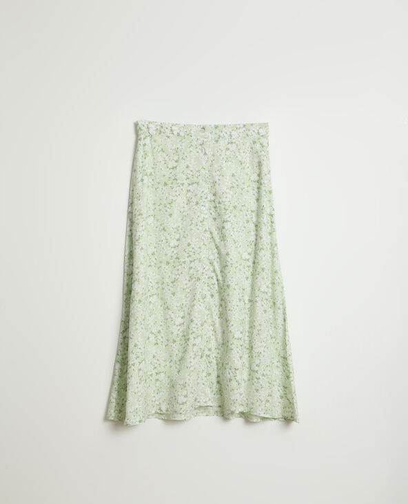 Jupe midi boutonnée et fleurie vert de gris - Pimkie