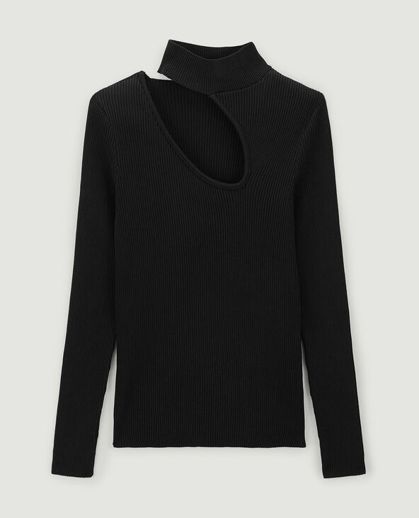 Top maille côtelée avec découpe noir - Pimkie