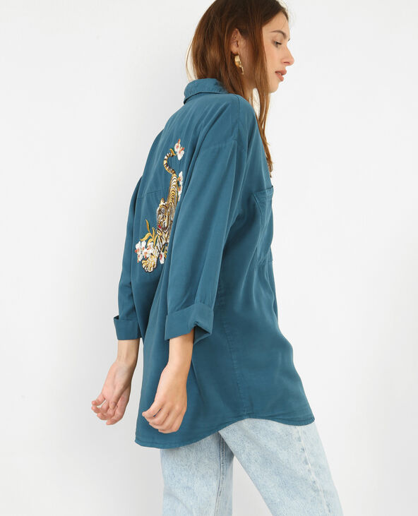 Chemise fluide brodée bleu foncé - Pimkie