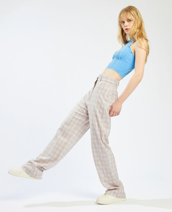 Pantalon large taille haute carreaux Pimkie