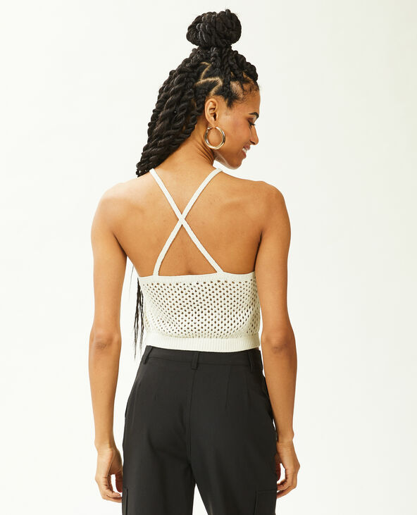 Top en maille ajourée bretelles croisées beige - Pimkie