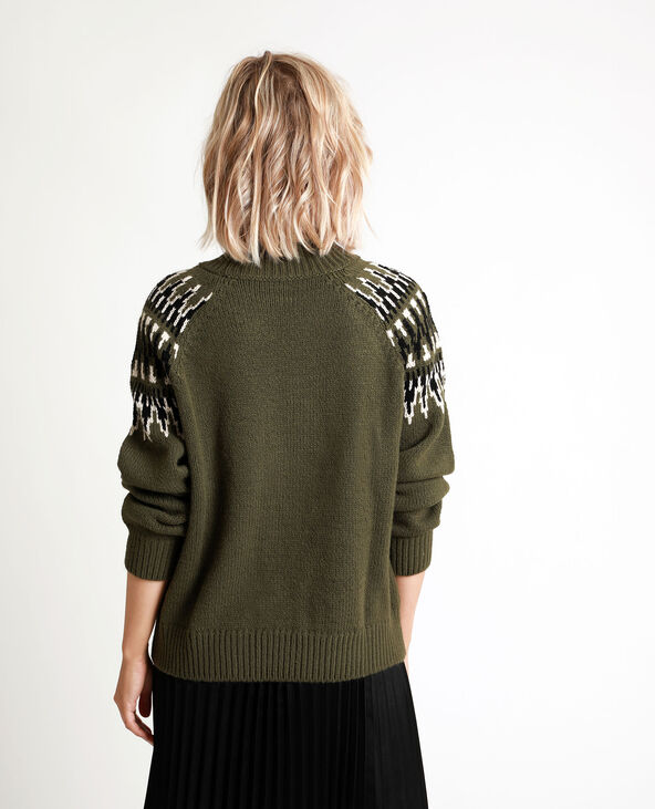 Pull col jacquard vert kaki - Pimkie