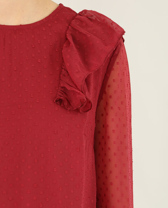 Blouse plumetis et volants bordeaux - Pimkie