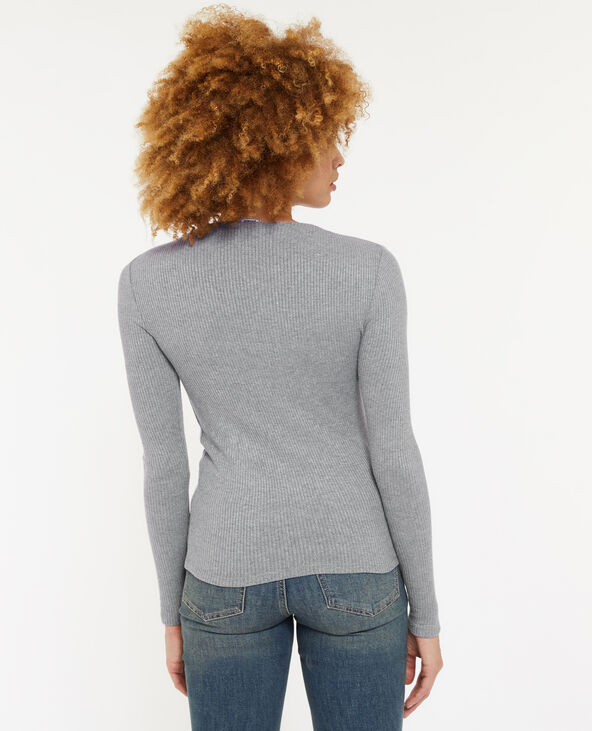 Pull fin en maille côtelée col cheminée gris foncé - Pimkie