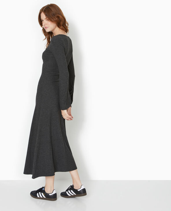 Robe longue évasée en maille côtelée gris foncé - Pimkie