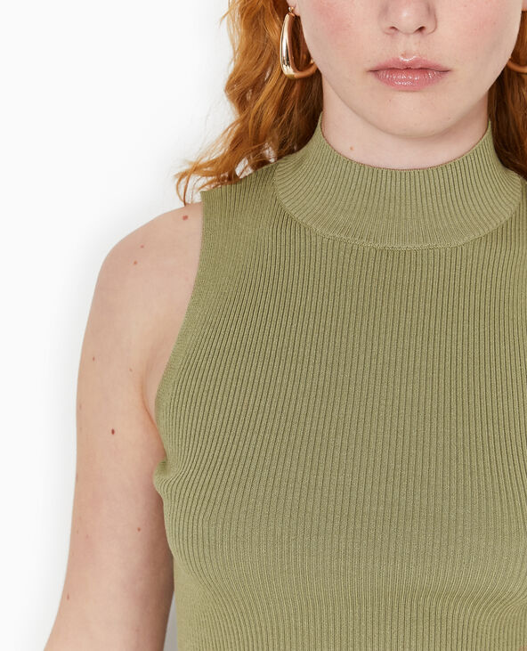 Pull sans manches en maille côtelée vert kaki - Pimkie