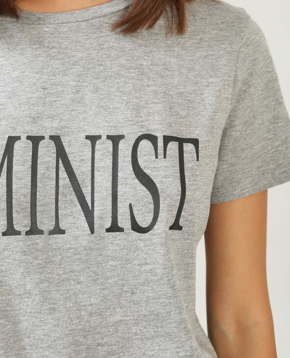 T-shirt à message Feminist gris chiné - Pimkie