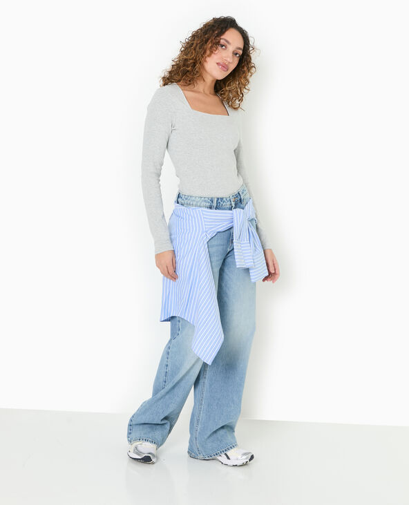 Body manches longues encolure carrée gris chiné - Pimkie
