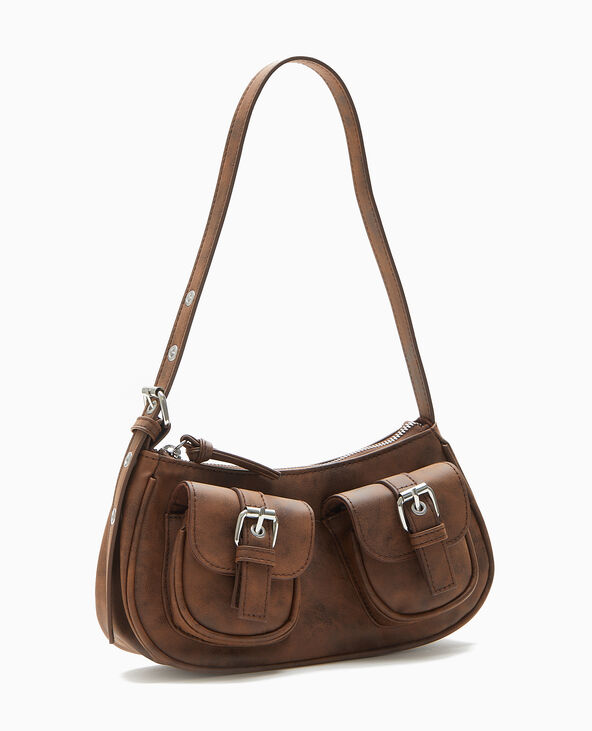 Sac multipoche en simili effet used marron - Pimkie