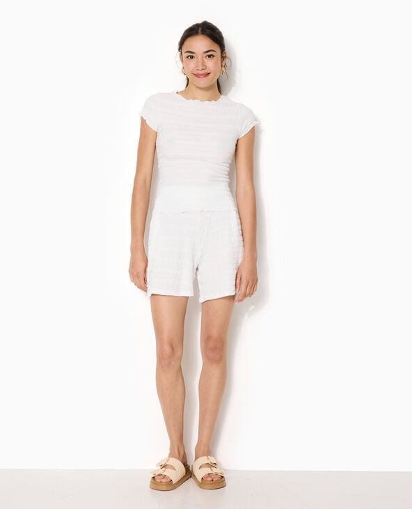 T-shirt manches courtes en maille reliefée blanc - Pimkie