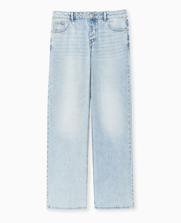 Jean droit taille basse avec strass bleu clair - Pimkie