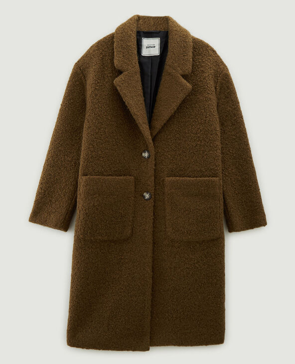 Manteau long maille bouclette marron - Pimkie