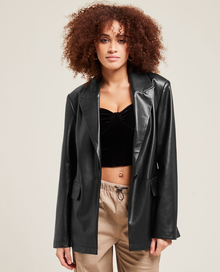 Veste blazer en simili cuir noir - Pimkie